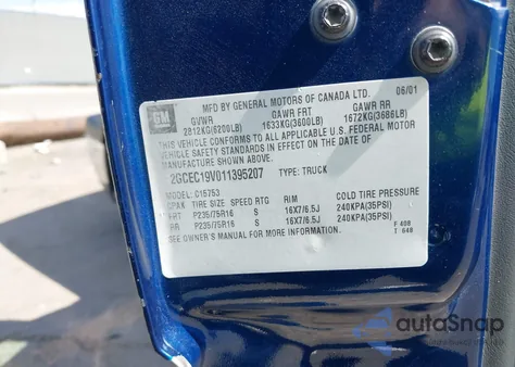 2001 Chevrolet Silverado 1500 Ls из США, поврежденный, VIN 2GCEC19V011395207